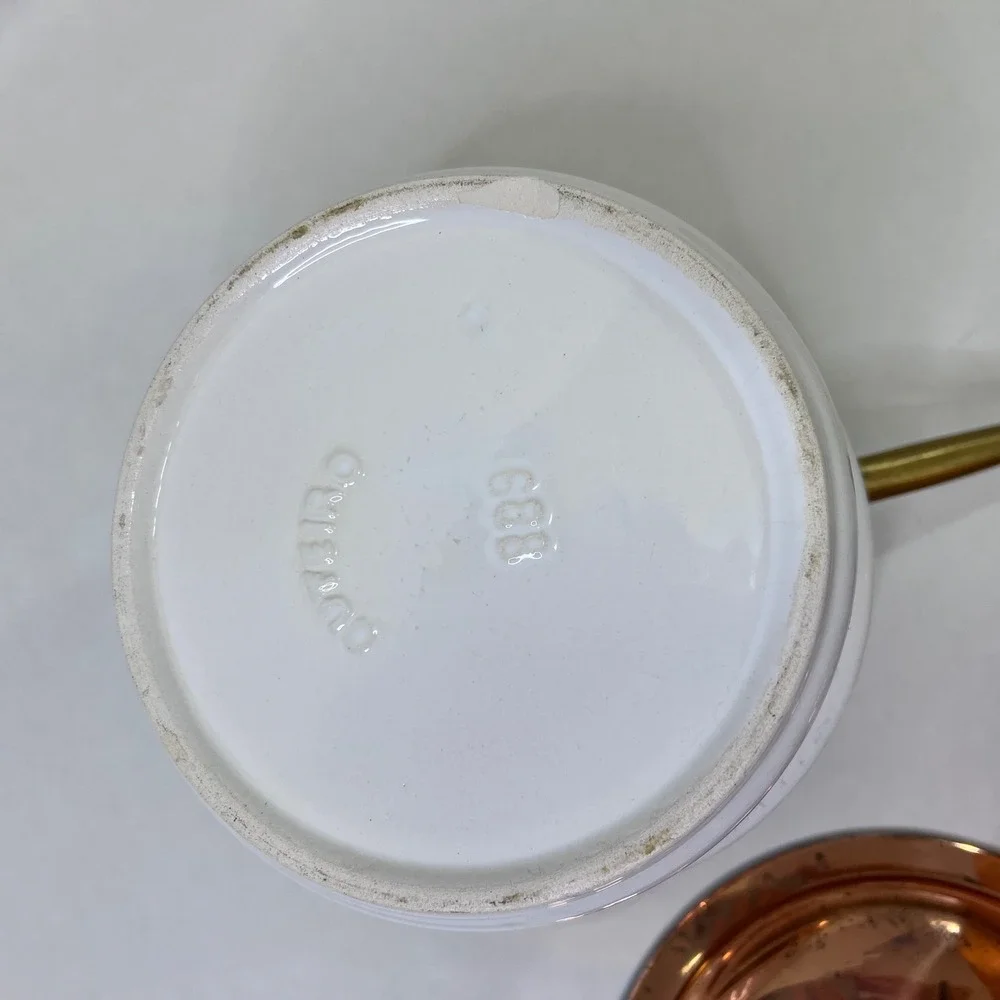 Vintage Copper Clad Double Boiler Porcelain Insert Brass Handles Outeiro 889